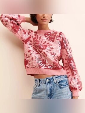 Medium fits small farm rio sequin pink heart pattern sweater